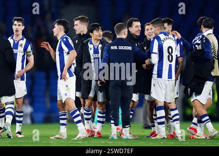 Saint-Sébastien, Espagne. Crédit : D. 20 février 2025. Takefusa Kubo (Sociedad) Football/Soccer : UEFA Europa League match entre Real Sociedad 5-2 FC Midtjylland au Reale Arena de San Sebastian, Espagne. Crédit : d . Nakashima/AFLO/Alamy Live News Banque D'Images