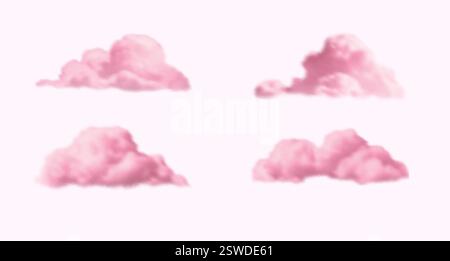 Ensemble de nuages moelleux roses. Illustration vectorielle. Illustration de Vecteur