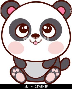 Kawaii Panda assis Cute Cartoon Illustration de Vecteur