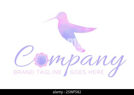 Logo d'entreprise rose Hummingbird féminin avec fleur d'aquarelle Illustration de Vecteur