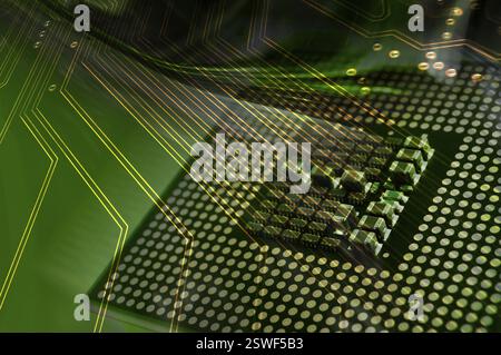 Illustration photo stock d'une carte de circuit imprimé d'unité centrale de processeur d'ordinateur CPU cette image a beaucoup d'espace copyspace et peut faire un excellent arrière-plan pour Banque D'Images