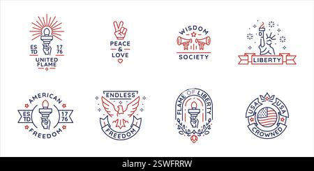 Ensemble de 8 icônes de logo américaines et américaines Illustration de Vecteur