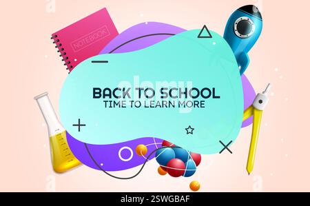 Conception de concept de vecteur de retour à l'école. Retour au texte de l'école dans le laboratoire de science avec des fournitures d'article éducatif de fond pour les enfants expérience Illustration de Vecteur