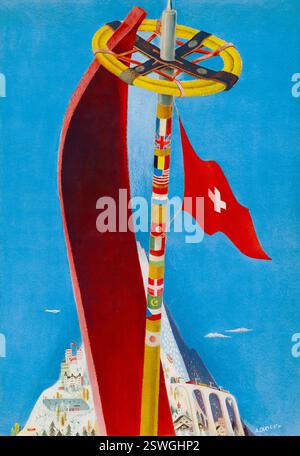 L'hiver en Suisse (affiche sans texte) par Alois Carigiet (1902-1985). Affiche publiée en 1937. Banque D'Images