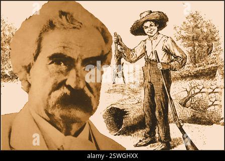 1910 a marqué la mort de MARK TWAIN (Samuel Clemens) orateur et auteur de Huckleberry Finn (photo ici) et d'autres livres. -- Samuel Langhorne Clemens (1835 – 1910) ÉTAIT PLUS connu sous SON pseudonyme Mark Twain et est parfois connu comme le père de la littérature américaine. Ses histoires les plus connues sont The Adventures of Tom Sawyer (1876) et sa suite, Adventures of Huckleberry Finn. Il avait également un vif intérêt pour la politique, devenant vice-président de la Ligue anti-impérialiste américaine et un fervent partisan de l'abolition de l'esclavage et un partisan du suffrage des femmes. Banque D'Images