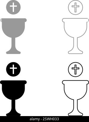 Corpus christi sacrée communion set icône gris noir couleur illustration vectorielle image simple plein plein contour ligne de contour mince style plat Illustration de Vecteur