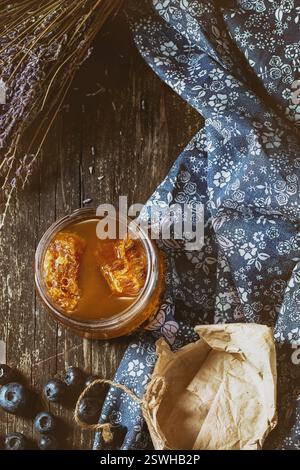 Le miel, lavande et bleuets Banque D'Images