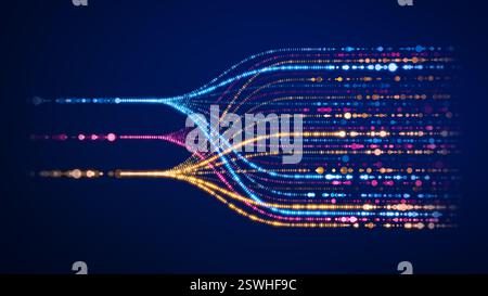 Illustration futuriste de L'IA et du Big Data mettant en valeur l'automatisation, l'analyse des données et l'innovation technologique avec flux de données circulant à travers les neurones Banque D'Images