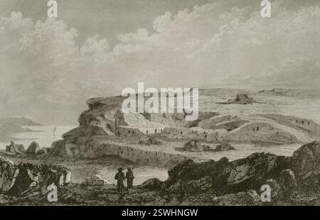Rabat, Malte. La colline de Bingemma. Gravure. Lemaitre direxit. Histoire de Malte et Gozo, par Frédéric Lacroix. Panorama Universal, édition espagnole, imprimé à Barcelone, 1850. Banque D'Images