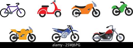simple scooter cyclomoteur moto moto moto symbole de vélo ensemble d'icônes de 7 vecteur de vue latérale sur fond transparent Illustration de Vecteur