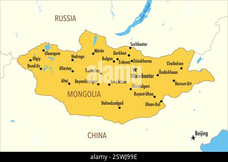 Carte de Mongolie avec les grandes villes et les pays voisins – illustration infographique Banque D'Images
