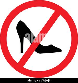 classique pas de talons hauts autorisés permis dans le symbole de signe de cercle rouge vecteur simple isolé sur fond transparent Illustration de Vecteur