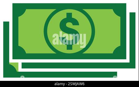 pile simple de pile de monnaie de banque verte argent argent dollar billets vecteur d'icône sur fond transparent Illustration de Vecteur