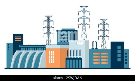Centrales hydroélectriques et centrales de production d'énergie Illustration de Vecteur