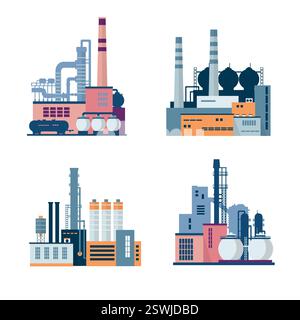 Ensemble d'usines industrielles et de bâtiments d'usine isolés sur fond blanc. Іcons Set illustration colorée dans un style plat Illustration de Vecteur