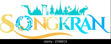 conception de logotype de songkran pour la célébration, décoration thaïlande illustration vectorielle de festival d'éclaboussures d'eau Illustration de Vecteur