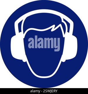 protection auditive classique de cache-oreilles requise avertissement alerte attention signe de danger en cercle bleu vecteur de symbole isolé sur fond transparent Illustration de Vecteur
