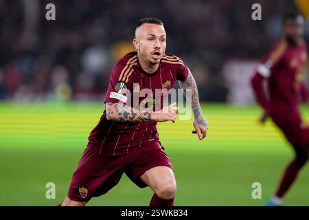 Rome, Italie. 20 février 2025. Angelino de L'AS Roma lors du match de deuxième manche Knockout de l'UEFA Europa League 2024/25 entre L'AS Roma et le FC Porto au Stadio Olimpico le 20 février 2025 à Rome, Italie. Crédit : Giuseppe Maffia/Alamy Live News Banque D'Images