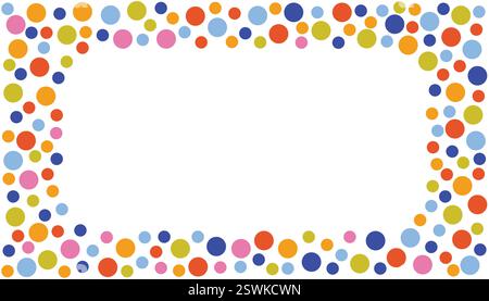Cadre de confettis coloré abstrait. Bordure mignonne avec de petits cercles. Fond d'affiche festive. Illustration de Vecteur