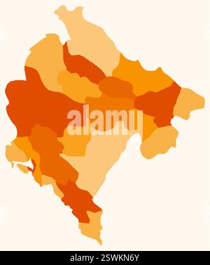 Carte du Monténégro avec les régions. Juste une carte de frontière de pays simple avec division de région. Palette de couleurs orange. Illustration de Vecteur