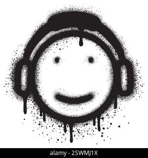 Émoticône graffiti Cool face avec écouteurs isolé avec un fond blanc. Illustration de Vecteur