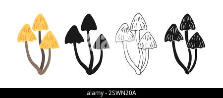 Champignon champignon champignon dessiné à la main jeu de symboles. Champignon gribouillé sauvage toxique ou comestible. Idéal pour l'emballage, le modèle de projets de marque, l'arrière-plan, l'affiche. Illustration vectorielle conception isolée Illustration de Vecteur