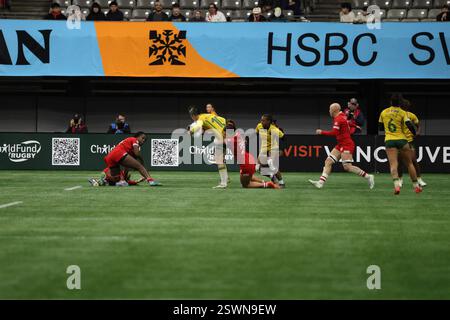 Vancouver, Canada. 21 février 2025. VANCOUVER, C.-B. - 21 FÉVRIER : match de rugby féminin de la série World Rugby Sevens entre le Canada et le Brésil au BC place Stadium de Vancouver, Canada, le 21 février 2025. (Photo de Tomaz Jr/Pximages) crédit : px images/Alamy Live News Banque D'Images