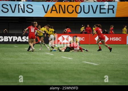 Vancouver, Canada. 21 février 2025. VANCOUVER, C.-B. - 21 FÉVRIER : match de rugby féminin de la série World Rugby Sevens entre le Canada et le Brésil au BC place Stadium de Vancouver, Canada, le 21 février 2025. (Photo de Tomaz Jr/Pximages) crédit : px images/Alamy Live News Banque D'Images