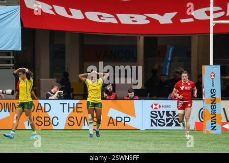 Vancouver, Canada. 21 février 2025. VANCOUVER, C.-B. - 21 FÉVRIER : match de rugby féminin de la série World Rugby Sevens entre le Canada et le Brésil au BC place Stadium de Vancouver, Canada, le 21 février 2025. (Photo de Tomaz Jr/Pximages) crédit : px images/Alamy Live News Banque D'Images