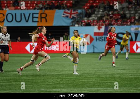 Vancouver, Canada. 21 février 2025. VANCOUVER, C.-B. - 21 FÉVRIER : match de rugby féminin de la série World Rugby Sevens entre le Canada et le Brésil au BC place Stadium de Vancouver, Canada, le 21 février 2025. (Photo de Tomaz Jr/Pximages) crédit : px images/Alamy Live News Banque D'Images