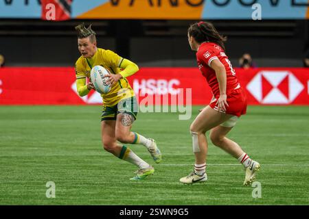 Vancouver, Canada. 21 février 2025. VANCOUVER, C.-B. - 21 FÉVRIER : match de rugby féminin de la série World Rugby Sevens entre le Canada et le Brésil au BC place Stadium de Vancouver, Canada, le 21 février 2025. (Photo de Tomaz Jr/Pximages) crédit : px images/Alamy Live News Banque D'Images