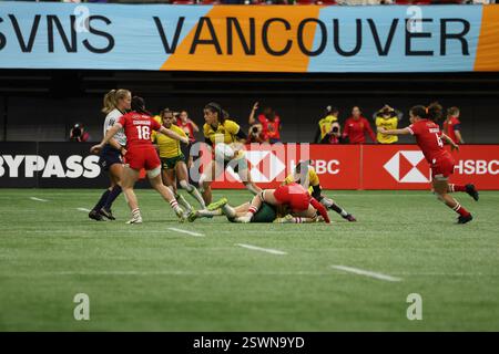 Vancouver, Vancouver, C.-B., Canada. 21 février 2025. Match de rugby féminin World Rugby Sevens Series entre le Canada et le Brésil au BC place Stadium de Vancouver, Canada, le 21 février 2025. (Photo de Tomaz Jr/Pximages) (crédit image : © Tomaz Jr/PX Imagens via ZUMA Press Wire) USAGE ÉDITORIAL SEULEMENT! Non destiné à UN USAGE commercial ! Banque D'Images