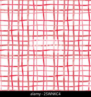 Motif sans couture avec plaid rouge et rose peint à la main sur un fond clair. Parfait pour les textiles, le papier d'emballage, les papiers peints et les designs modernes avec Banque D'Images