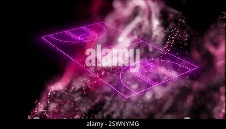 Image de mise en page du terrain de basket-ball sur fond abstrait rose et noir Banque D'Images