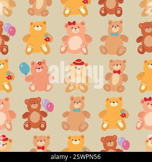 Un textile avec un motif vectoriel sans couture d'ours bruns dans le style de bande dessinée. Illustration de Vecteur