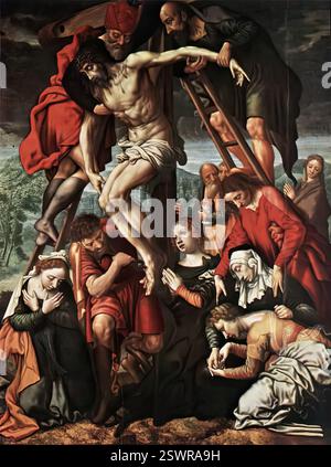 HEMESSEN, Jan Sanders van (né vers 1500, Hemishem, d. 1556, Haarlem) la descente de Croix - huile sur toile musées royaux des Beaux-Arts, Bruxelles --- mots-clés : ------------- Auteur : HEMESSEN, Jan Sanders van titre : la descente de la Croix chronologie : 1501-1550 École : flamande forme : peinture type : religieux Banque D'Images