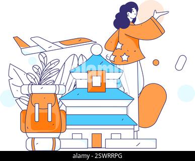 Voyage de vacances personnages de voyage Internet vecteur de fond dessiné à la main illustration Illustration de Vecteur