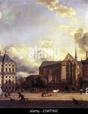 HEYDEN, Jan van der (né en 1637, Gorinchem, décédé en 1712, Amsterdam) place du Dam, Amsterdam c. 1668 huile sur toile Historisch Museum, Amsterdam Van der Heyden a exploré les coins insolites de la ville comme dans sa vue de la Nouvelle église d'Amsterdam vue de la fin du barrage de forme irrégulière dans une lumière forte, en fin d'après-midi qui projette de longues ombres transparentes, où nous pouvons explorer une petite rue. D'un côté de la peinture, nous ne voyons qu'un peu plus d'un pavillon de la longue façade classique de la nouvelle mairie et de l'autre seulement une partie de la maison de pesage. Parmi les nombreux Van der Heyden Banque D'Images