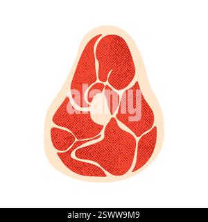 Steak de bœuf coupé. Filet de viande de dessin animé avec os, boucherie de produits de viande rouge, steak d'oeil de côte frais coupé pour le menu du restaurant, protéines grillées au barbecue Illustration de Vecteur