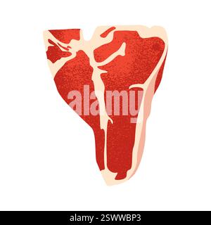 Steak de bœuf en T-bone. Filet de viande crue de dessin animé avec os, tranche de steak de bœuf de poitrine de portier plat pour le menu du restaurant. Vecteur isolé Illustration de Vecteur