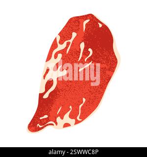 Steak de bœuf dessiné. Filet de viande rouge crue au barbecue pour le gril, menu plat de steakhouse coupé en sirlonge, concept de restaurant de boucherie. Vecteur isolé Illustration de Vecteur