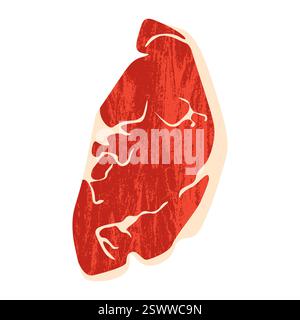 Viande de beefsteak de dessin animé. Steak cru pour barbecue, filet de bœuf d'agneau en T-bone au ribeye, morceau de filet pour la conception du menu du restaurant grill. Vecteur isolé Illustration de Vecteur
