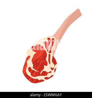 Steak de bœuf Tomahawk. Filet de viande rouge crue au barbecue pour le gril, filet d'aloyau plat de bande dessinée ribeye coupé menu de steakhouse, concept de restaurant de boucherie. Vecteur Illustration de Vecteur