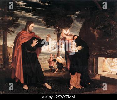 HOLBEIN, Hans le jeune (né en 1497, Augsbourg, décédé en 1543, Londres) Noli me Tangere 1524 huile sur bois, 76,8 x 94,9 cm Collection royale, Hampton court ce sujet de la Renaissance a permis aux artistes d'explorer le thème de l'émotion humaine proposée et rejetée supra-humainement. Le style de Holbein est subtilement différent ici de ses autres œuvres religieuses du début des années 1520 Il est plus gracieux, si quelque peu maladroit composé, et a un air de mystère. Le Christ est semblable à la figure mélancolique à long visage dans la passion, mais le chiaroscuro dans les figures et leur grâce suggère un certain Leonardesque dans Banque D'Images