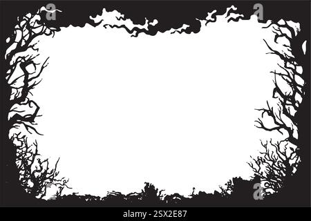 Illustration cadre horizontal avec arbres, arbustes, accrocs Illustration de Vecteur