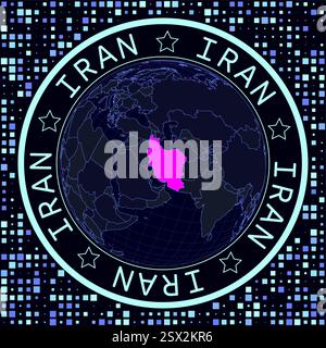 Iran sur vecteur globe. Vue satellite futuriste du monde centrée sur l'Iran. Illustration géographique avec forme de pays et carrés de fond. Illustration de Vecteur