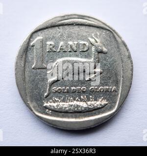 Nature morte du devant d'une pièce de monnaie d'un rand sud-africaine Banque D'Images