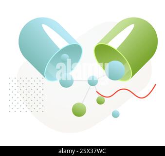 Capsule ouverte - formulation pharmaceutique de médicament - illustration stock sous forme de fichier EPS 10 Illustration de Vecteur