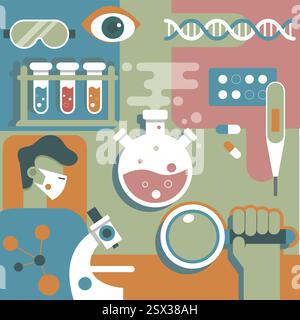 Recherche pharmaceutique et formulation de médicaments - illustration stock sous forme de fichier EPS 10 Illustration de Vecteur