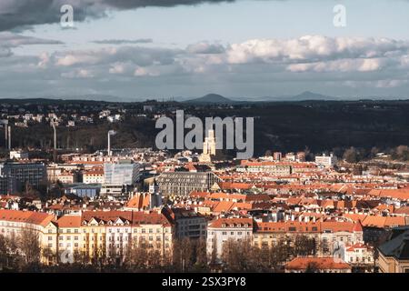 Vue depuis le clocher de la Cathédrale de produits Vitus, Prague, République Tchèque, en hiver Banque D'Images